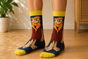 Navy and yellow Barney Rubble cartoon crew socks with classic prehistoric character artwork