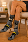 Grey Batman inspired superhero crew socks with comic character design