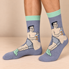 Grey Beer Belly crew socks with funny lounging man holding a beer