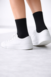 Pair of black plain crew socks, unisex breathable socks, fits EU 35–45
