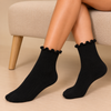 Black ribbed ankle socks with delicate ruffle cuffs