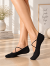 Black soft thin stocking-style socks with crossover bands and plain sole
