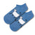Blue Cat Walk Ankle Socks. Featuring a charming white cartoon-style cat on a soft denim blue background