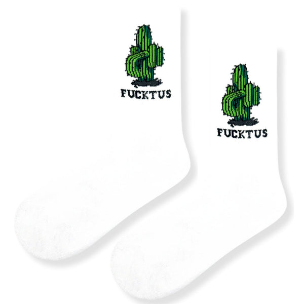 Cactus Socks. Featuring a bold green cactus on a crisp white background,