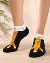 Chicken Feet Ankle Socks with realistic yellow chicken leg design on black ankle socks