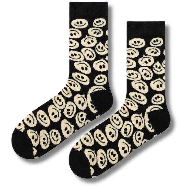 Black Retro Smiley Face Socks