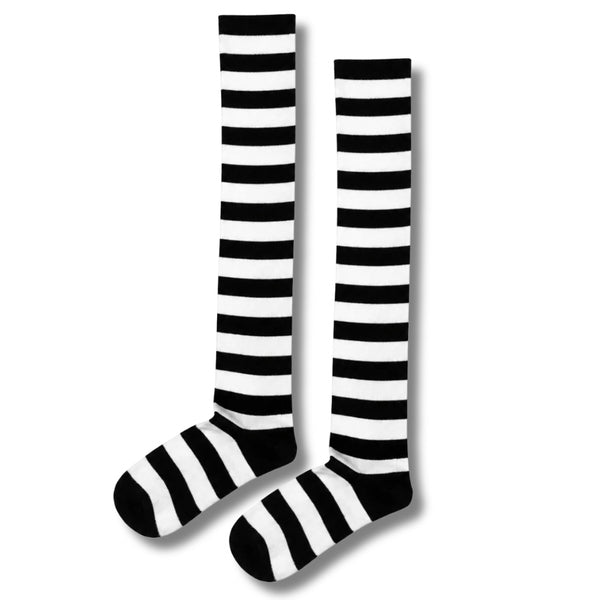 Black & White Striped Over-the-Knee Socks