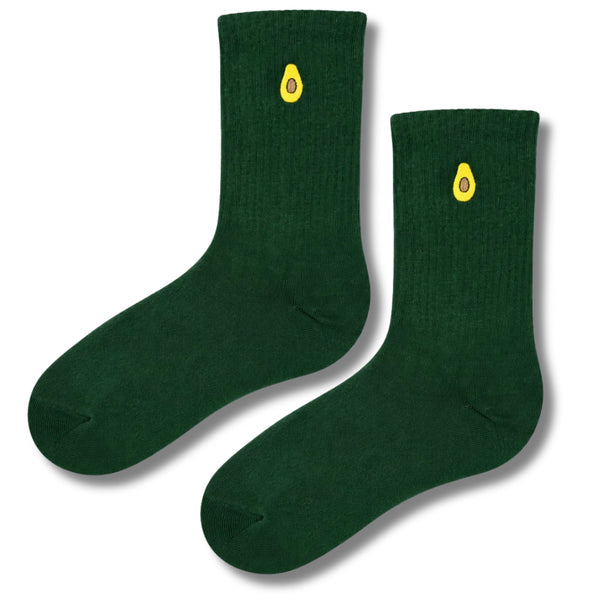Avocado Embroidered Green Socks