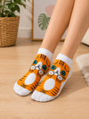 Cute Orange Kitten Ankle Socks with adorable orange cat character and blue eyes on a white background.