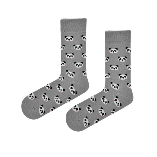 Cute Panda Face Socks in grey! Featuring an all-over pattern of adorable panda faces,
