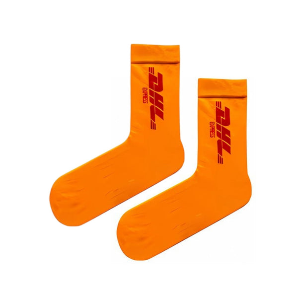 DHL Express Socks! Inspired by the iconic courier brand, these bold yellow socks with red detailing are perfect for fashion lovers, sneakerheads, and anyone who enjoys edgy, statement pieces.