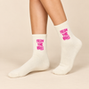 Cream crew socks with pink Follow The Waves