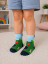 Green Happy Tree crew socks for toddlers 1–2 years with colorful tree landscape design.