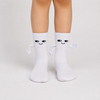 White kids magnetic hand crew socks with smiling faces and magnetic plush arms for children aged 3–5 years.