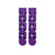 Kuromi-Purple Patterned Socks. Featuring a repeating print of the cheeky cartoon face in a bold purple background,