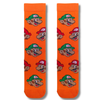 Pair of bright orange Mario & Luigi Crew Socks featuring an all-over pattern of Mario and Luigi character faces on a white background.