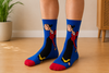 Blue Olive Oyl cartoon crew socks with retro vintage animation character design