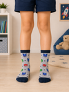 Grey PJ Masks kids crew socks for children aged 5–6 years featuring Catboy, Gekko, and Owlette in an all-over pattern.