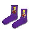 Purple crew socks featuring a colorful cartoon-inspired character graphic design.