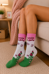 Pink Rose Milk inspired crew socks with retro aesthetic design