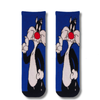 Blue Sylvester cartoon crew socks featuring classic black and white cat artwork