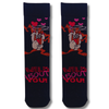 Black crew socks featuring Taz the Tasmanian Devil with hearts and the phrase "Wild About You!" from Looney Tunes.