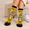 Yellow and black crew socks featuring The Daltons cartoon characters in striped outfits