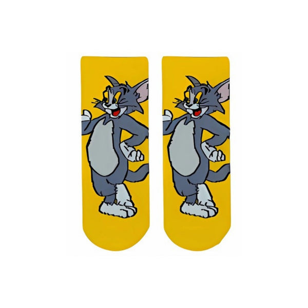 Tom the Cat Kids Socks, inspired by the beloved Tom & Jerry duo! Featuring Tom in a playful stance on a vibrant yellow background