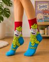 Red and blue crew socks featuring Tommy Pickles in a green Reptar-style costume with Tommy text