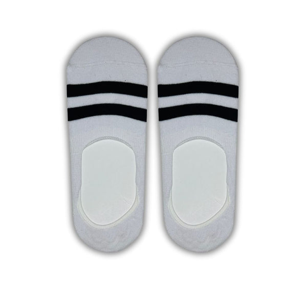 White invisible with Black Stripes Socks featuring classic black stripes.