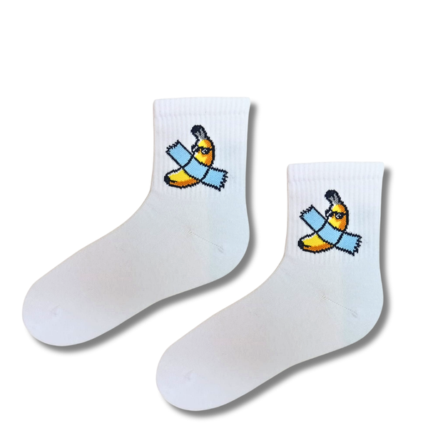 Banana Bandage White Crew Socks
