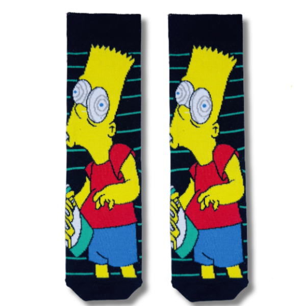 Bart Simpson Crazy Eyes Crew Socks with full character design on black crew socks