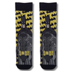 Batman crew socks featuring a black and grey Batman design with yellow background and repeating bat symbols