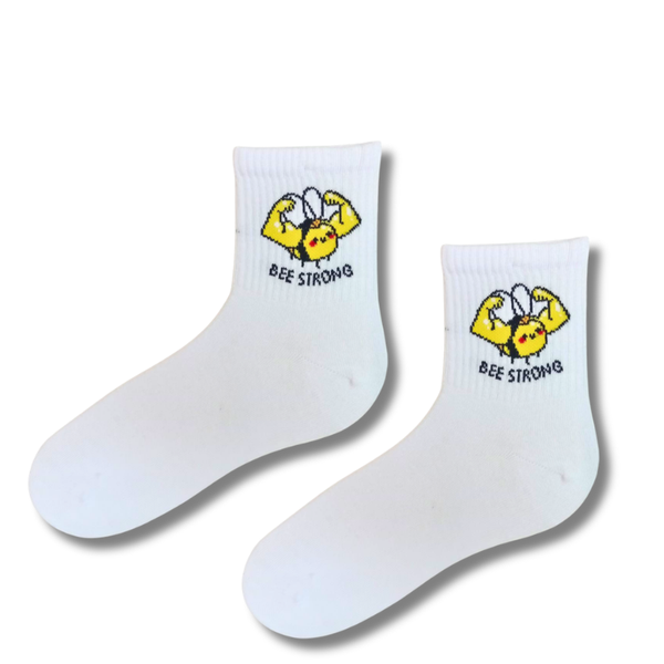 Bee Strong White Crew Socks