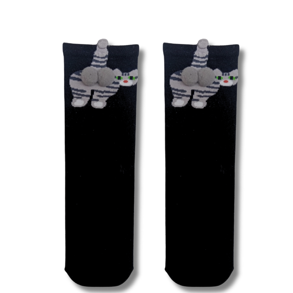 Black Pompom Cat Socks