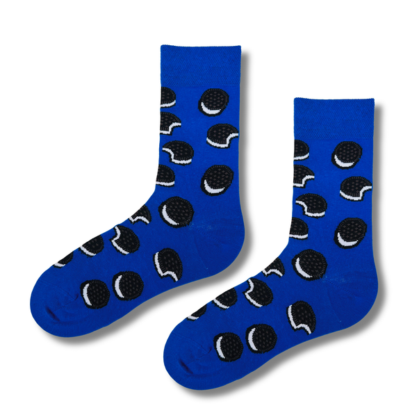 Blue Oreo Cookie Pattern Crew Socks