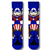 Blue and red Captain Hero crew socks with comic superhero character design for unisex casual wear