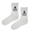 Crew socks featuring steaming coffee mug and multicolour 'COFFEE IS LIFE' text