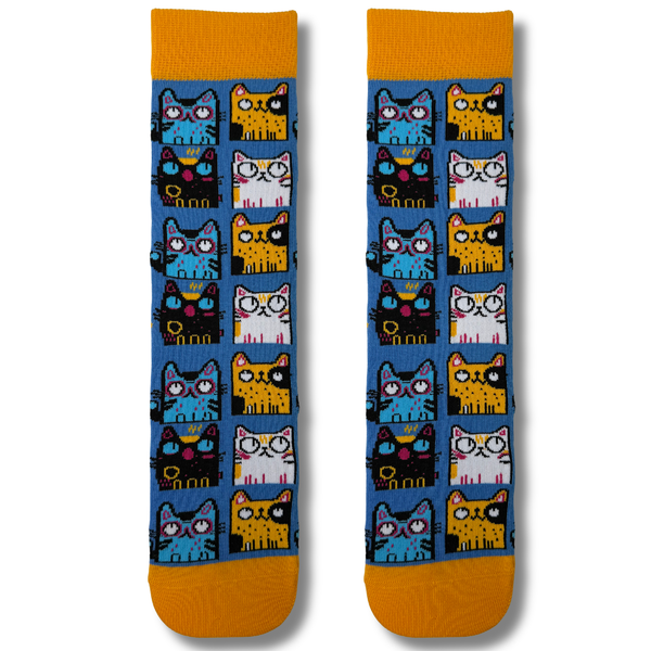 Colorful Cartoon Cat Faces Socks