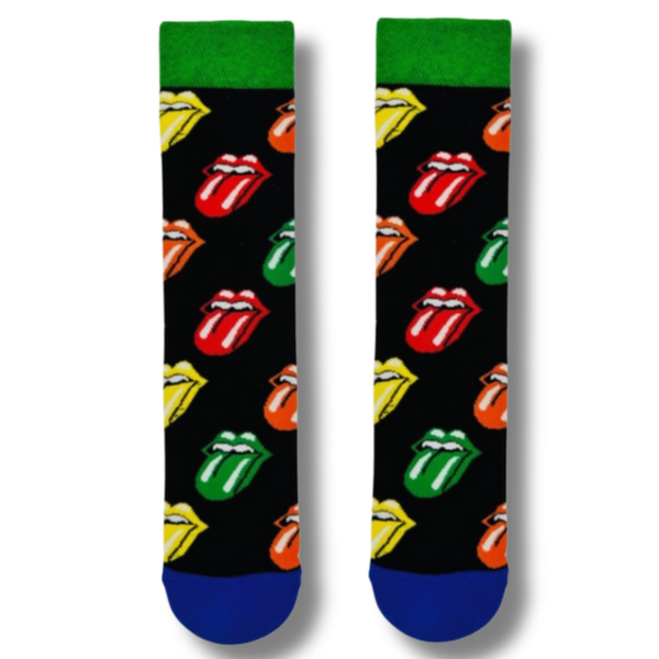 Rolling Tongue Patterned Black Socks