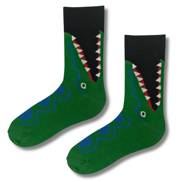 Crocodile Bite Green Crew Socks