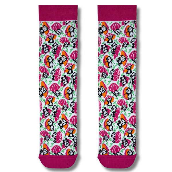 Cute Panda & Pink Umbrella Crew Socks