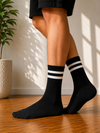 Black Athletic Stripe Crew Socks