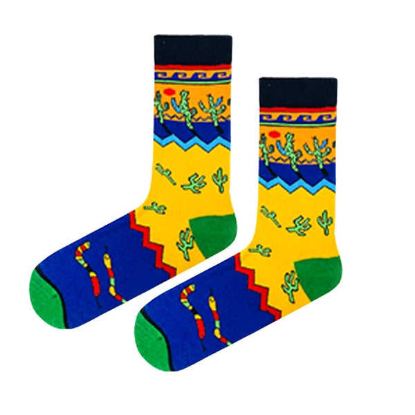 Crew socks featuring desert cactus and snake design