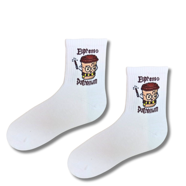 Espresso Patronum White Crew Socks