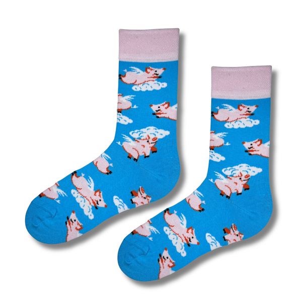 Blue Flying Pig Crew Socks