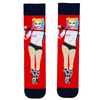 Harley Quinn inspired character socks with red background and colorful comic-style design.