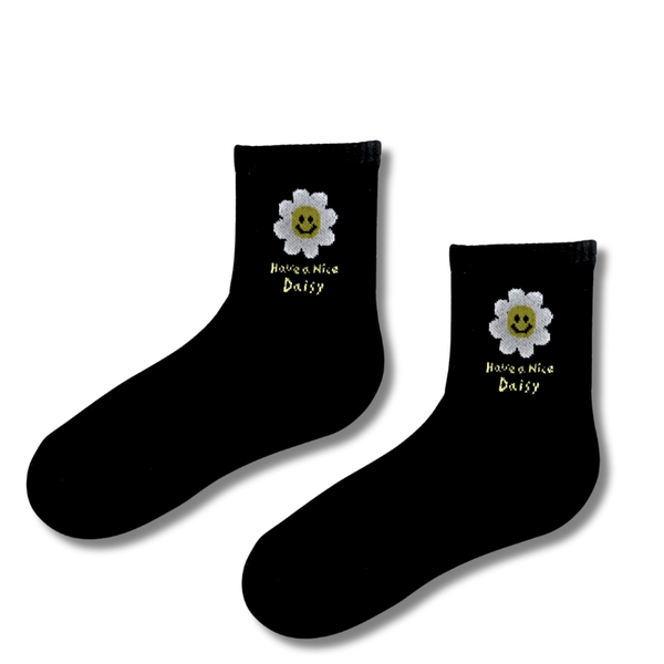 Have a Nice Daisy Black Crew Socks