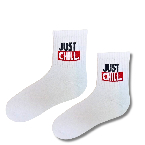 Just Chill White Crew Socks