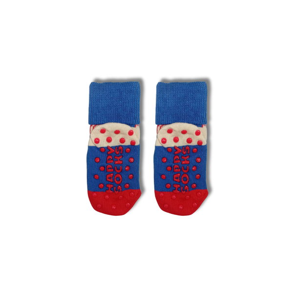 Kids Snail Non-Slip Grip Socks – Blue & Red (1–2 Years)